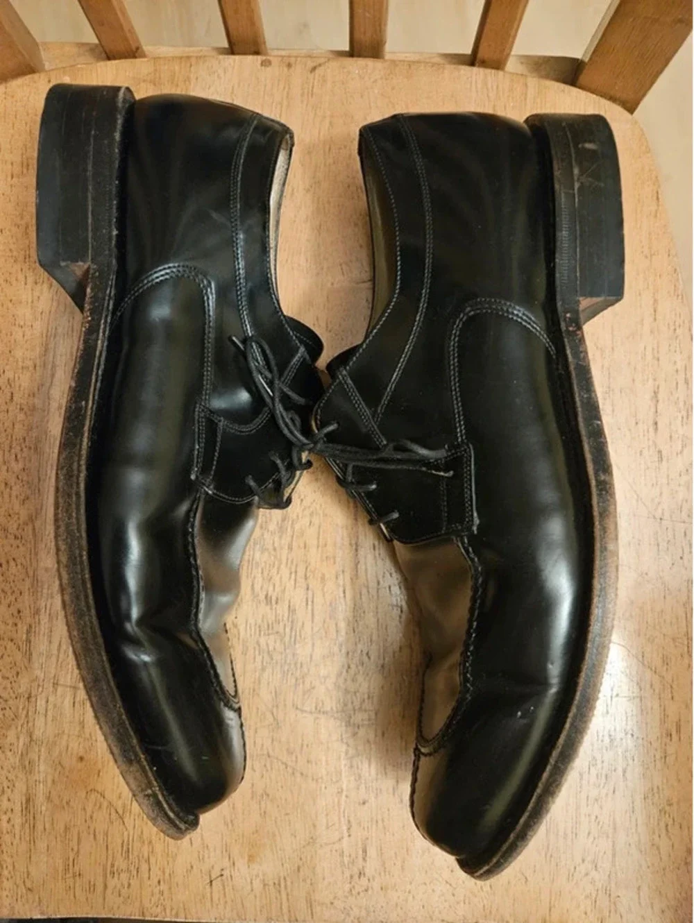 Johnston & Murphy Mens 10 D Black Leather Apron Toe Lace Up Dress Shoes